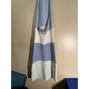 SABO Dress Womens XS Blue Striped Midi Tank Dress Halter Knit Stretch Casual